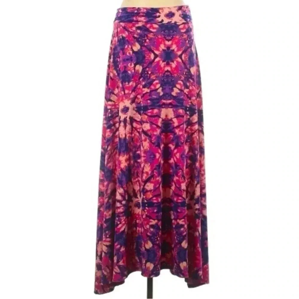 LuLaRoe Pink & Purple Tie Dye Boho Chic Hippie Maxi Skirt Dress Size XS